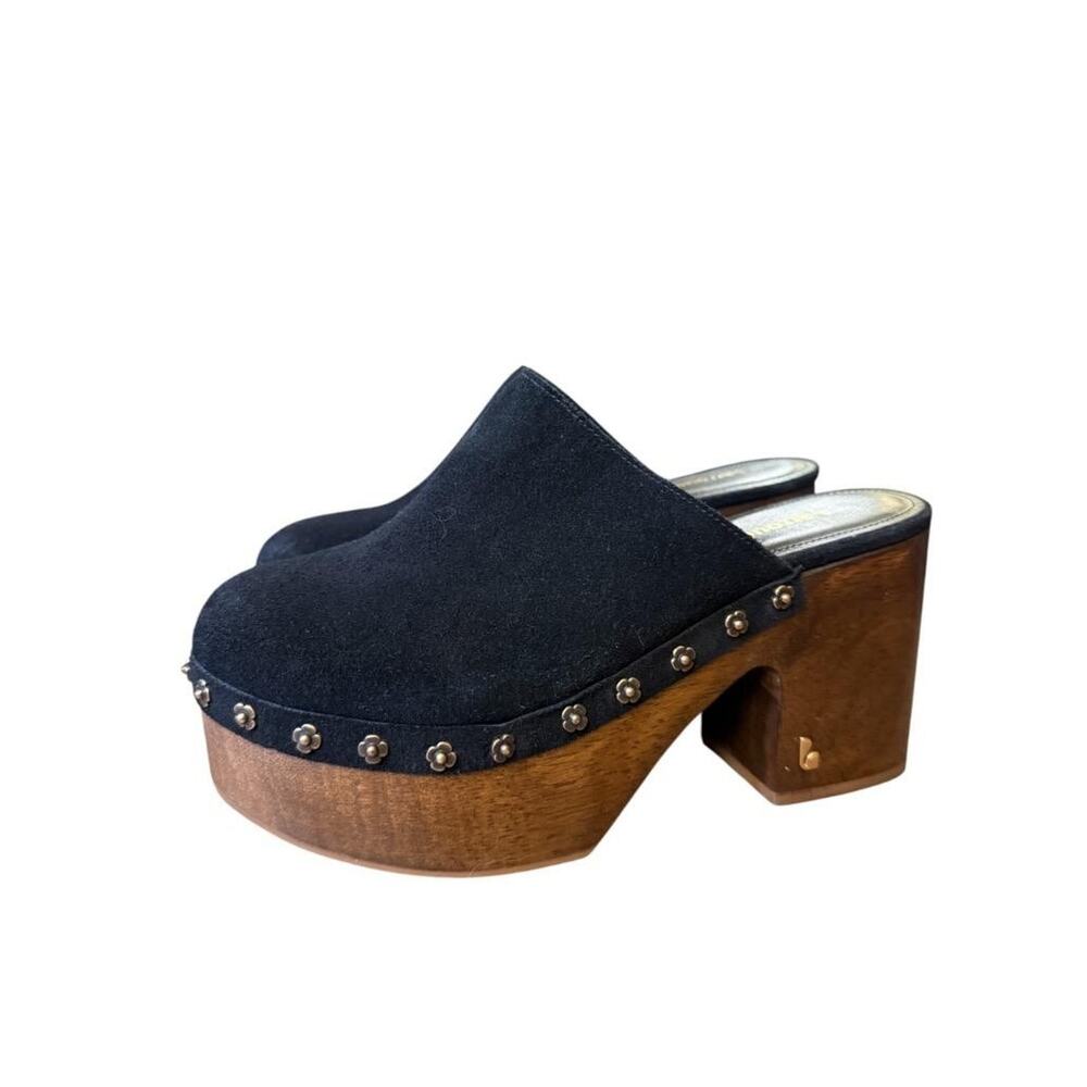 Larroude' Miso Black Suede Platform Wood Clog Women size 7 - Picture 2 of 7